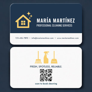 Visita Tarjeta profesional azul de limpieza de casas con 
