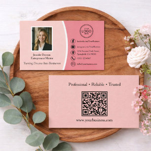 Visita Tarjeta Profesional de Foto y Código QR Rosa Moder