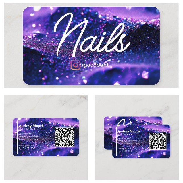 Visita Tarjeta Profesional de Uñas con Código QR Morado d (Trendy Purple Professional Card QR Code Nail Tech
)
