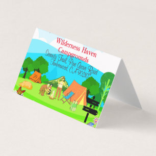 Visita Tarjeta promocional de camping familiar inspirada 