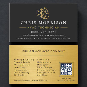 Visita Tarjeta QR Moderna Simple de HVAC Negro Oro