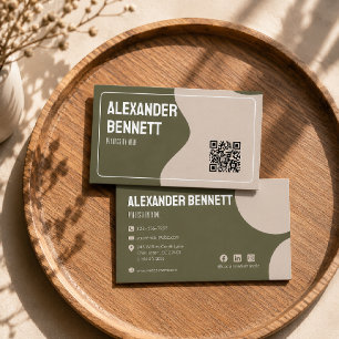 Visita Tarjeta QRcode escaneable verde y crema de simplic