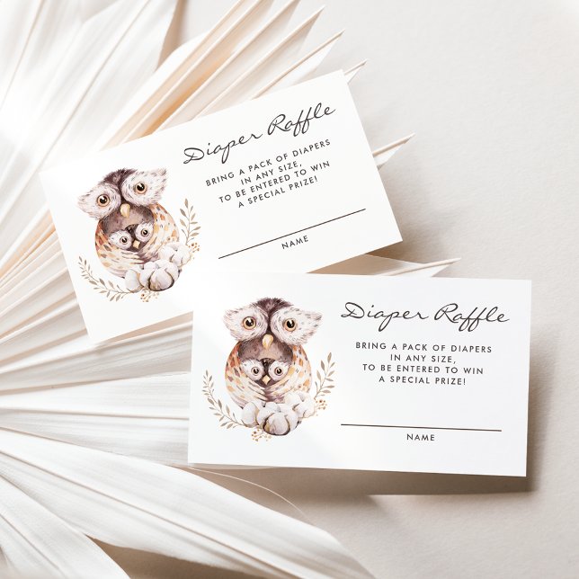 Visita Tarjeta Raffle de pañal Boho Mami and Baby Owl (Woodland theme baby shower diaper raffle card featuring watercolor mommy and baby owl.)