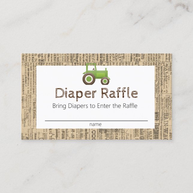 Visita Tarjeta Raffle Diaper de Tractor Verde Granja (Anverso)