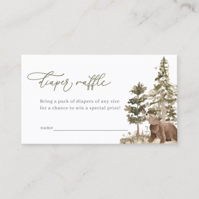 Visita Tarjeta Raffle Diaper de Woodland Baby Shower (Anverso)