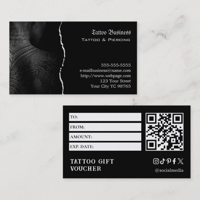 Visita Tarjeta regalo de tatuaje (Anverso / Reverso)