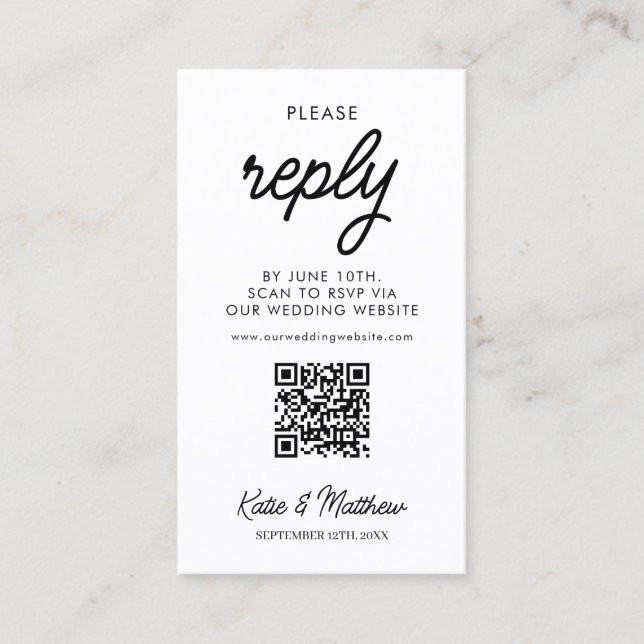 Visita Tarjeta RSVP de matrimonio con código QR Mínimo Si (Anverso)