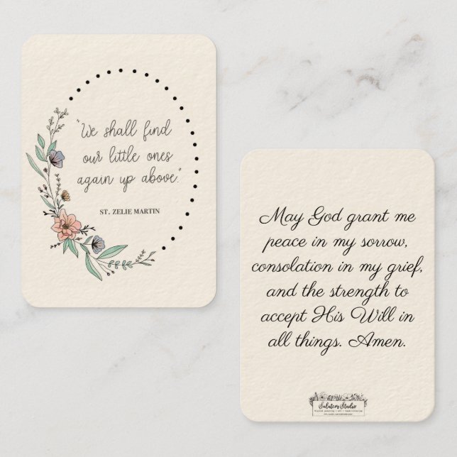 Visita Tarjeta sagrada de consolación de St. Zelie Martin (Anverso / Reverso)