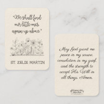 Tarjeta sagrada de consolación de St. Zelie Martin