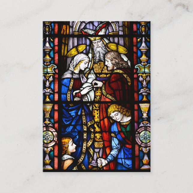 Visita Tarjeta Santa de Vidrio Manchado Boda Católico (Anverso)