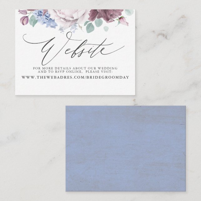 Visita Tarjeta web de Mauve Dusty Blue Floral Boda (Anverso / Reverso)