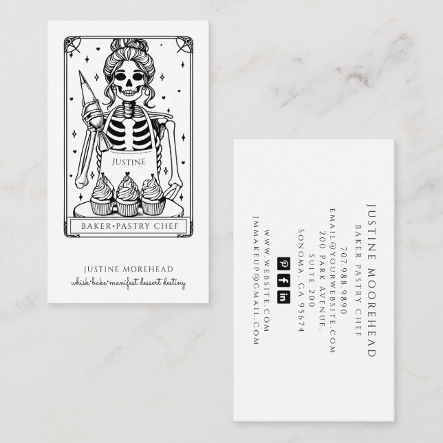 Visita Tarot Skeleton Baker Whisk Cupcake Tarjeta de pres (Anverso / Reverso)