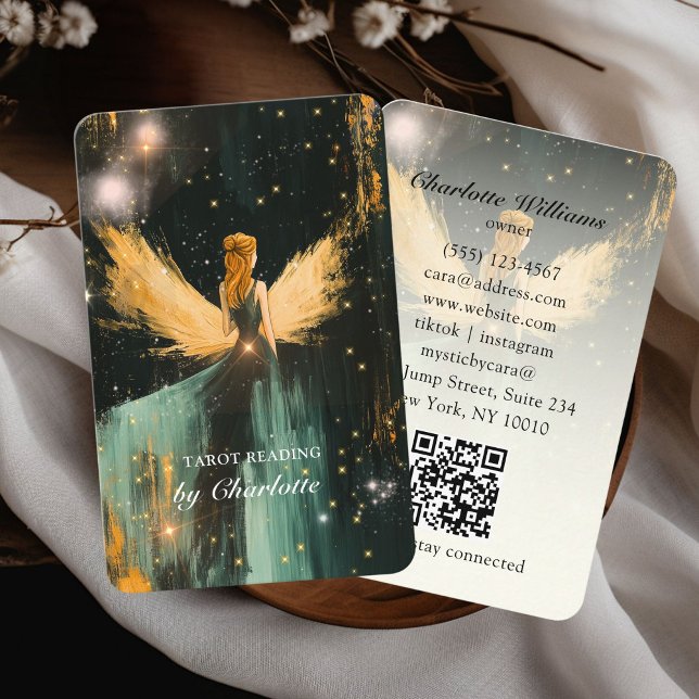 Visita Tarot, tarjeta de presentación de código QR para m (Tarot, Universe-Wings-Woman QR Code Business Card)