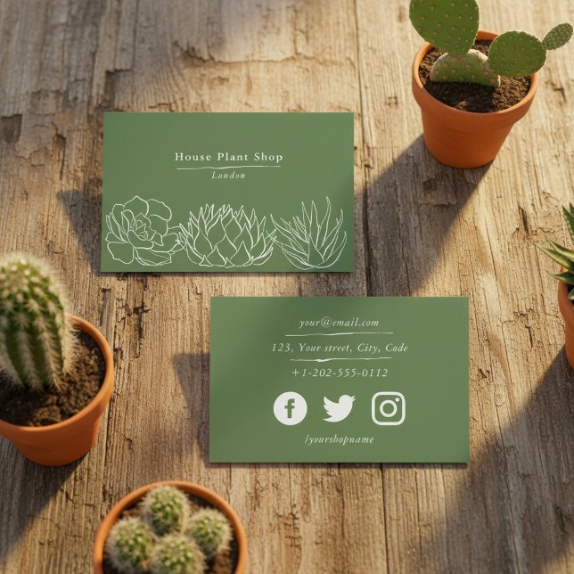 Visita Tienda de plantas de la casa, tarjeta de negocios  (House plant shop, social media business card.)