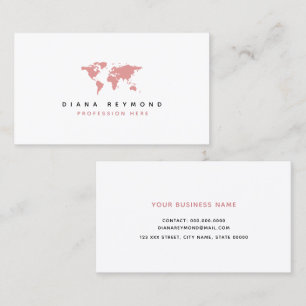 Visita una tarjeta de negocios con un mapa rosa del mundo