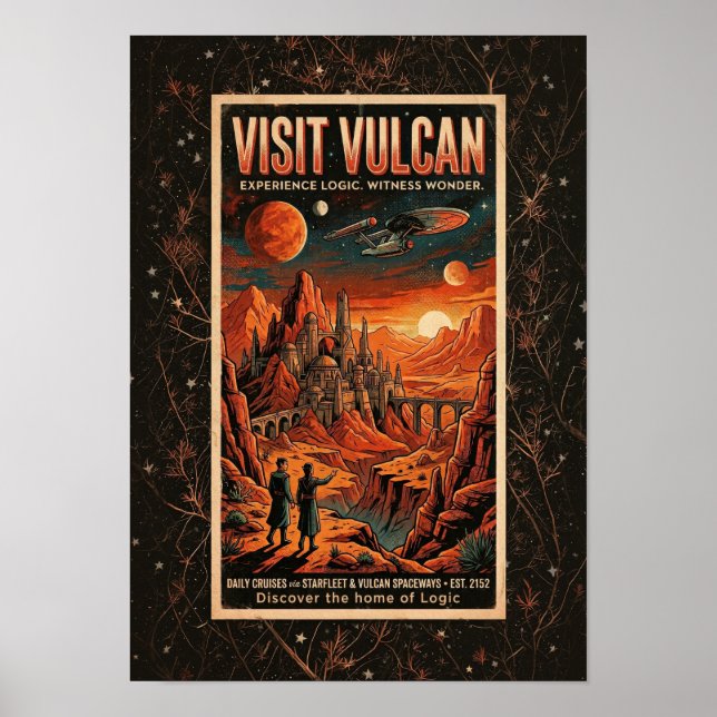 Visita Vulcan - Póster de Viaje Galáctico Retro (Frente)