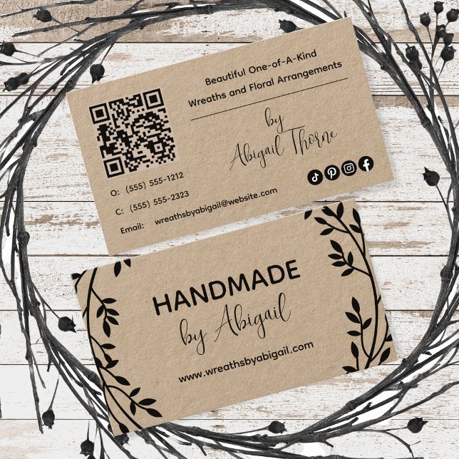 Visita Wreath Vines Handmade | Tarjeta de presentación ar (Wreath Vines Handmade Handcrafted Real Kraft Paper Business Card)