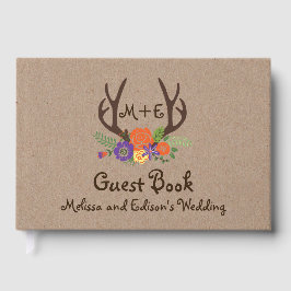 Visitas Antlers libro de bodas de boho de monograma floral