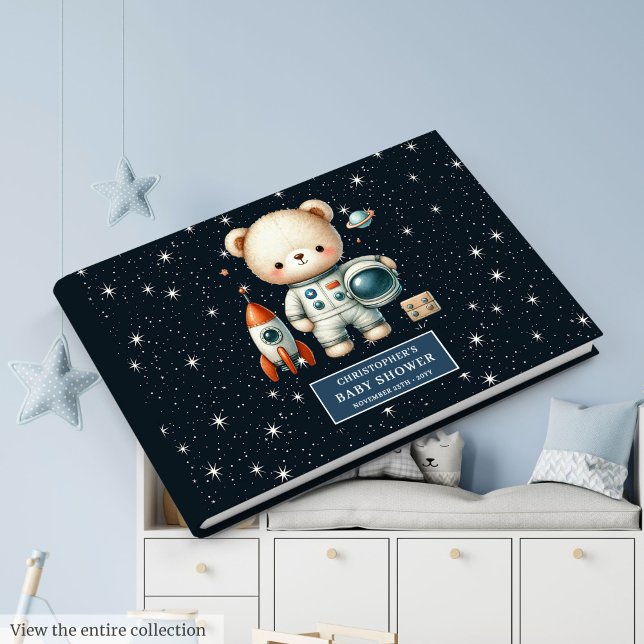 Visitas Astronauta de Oso Teddy, libro de bebés personaliz (Personalized Baby Guest Book Teddy Bear Astronaut)