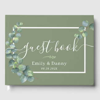 Visitas Boda Botánico Sage Green Elegante Libro De Invitad