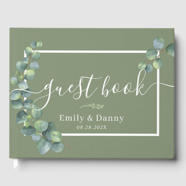 Visitas Boda Botánico Sage Green Elegante Libro De Invitad (Anverso)