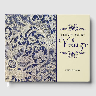 Visitas Boda de marfil de la marina azul elegante | Libro 