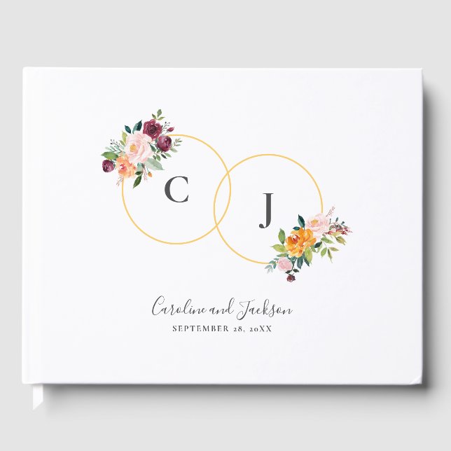 Visitas Boda de Monograma Floral Libro de invitado (Anverso)