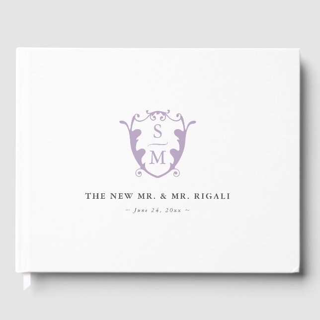 Visitas Boda Libro de invitado Monograma Escudo Lilac (Anverso)