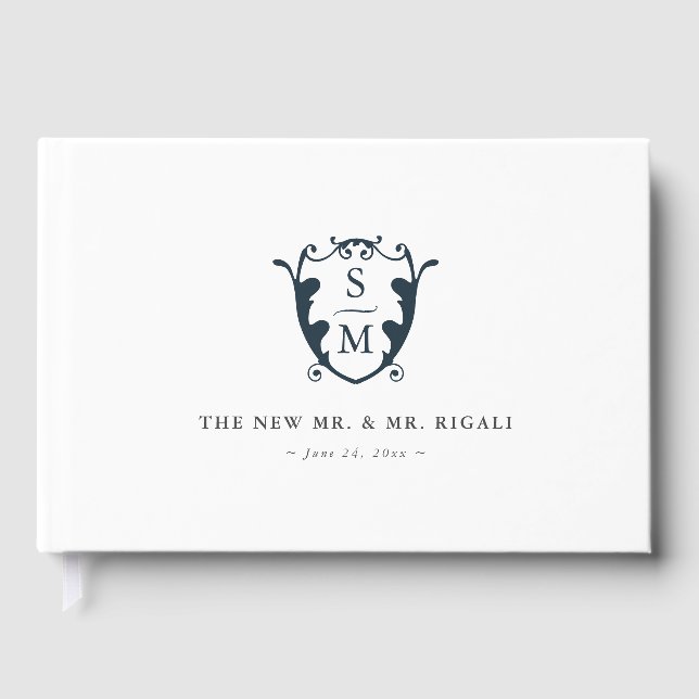 Visitas Boda Libro de invitado Monograma Escudo Marina Azu (Anverso)