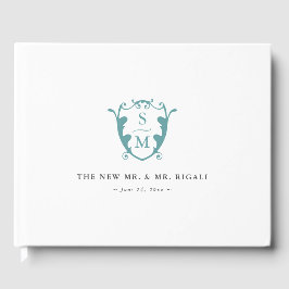 Visitas Boda Libro de invitado Monograma Escudo Turquoise
