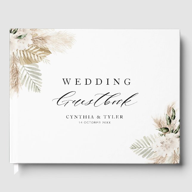 Visitas Boho pampas césped vegetación boda libro de visita (Anverso)