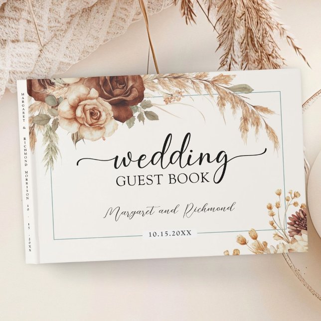 Visitas Boho Rusty Terracotta Boda Floral Libro de invitad (Subido por el creador)