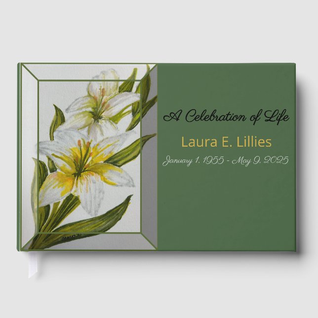 Visitas Celebración de la Vida Lirios Acuarela Libro de Fi (Anverso)