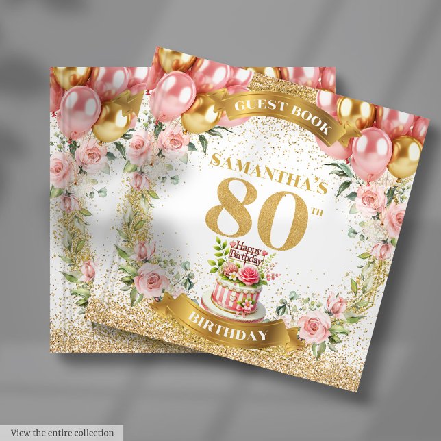 Visitas Clásico 80 cumpleaños Libro de invitado Pink Gold  (Classy 80th Birthday Guest Book Pink Gold Design

)