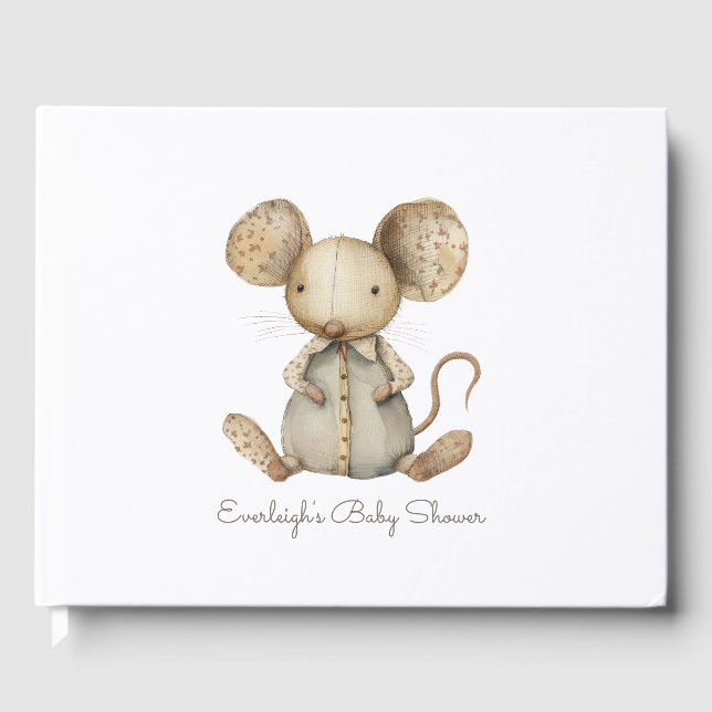 Visitas Cute Baby Shower Woodland Mouse relleno libro de i (Anverso)