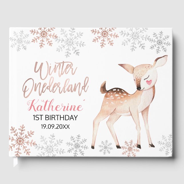 Visitas Deer Winter ONEderland Primer libro de invitado de (Anverso)