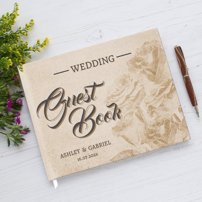 Visitas Diseño de Libro de Firmas de Boda Floral Rústico E (Elegant Rustic Floral Wedding Guest Book Design)