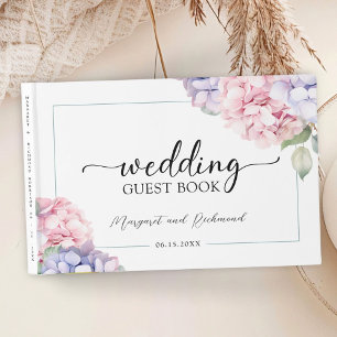 Visitas Dusty púrpura y rosa Hydrangea Boda libro de invit