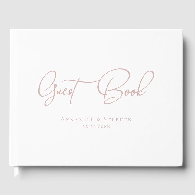 Visitas Elegante, letra manuscrita, blanco, libro de invit (Anverso)