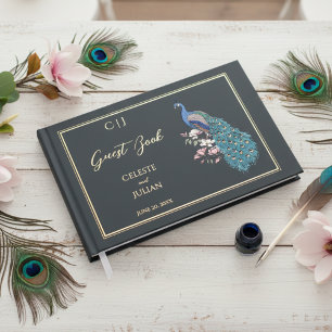Visitas Elegante libro de Boda de fotografías de pavo real