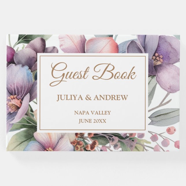 Visitas Elegante libro de boda floral acuático (Anverso)