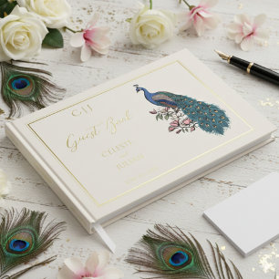 Visitas Elegante Libro de Bodas de fotografía Peacock