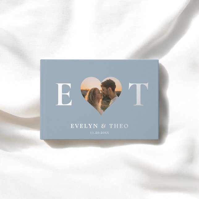 Visitas Elegante libro de Bodas de Monograma Azul Corazón (Subido por el creador)