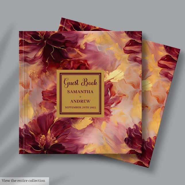 Visitas Elegante libro de Bodas de oro de Rubor en Borgoña (Stylish Burgundy Blush Gold Wedding Guest Book for Signing)