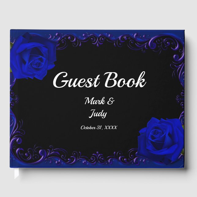Visitas Elegante libro de Bodas de Rosas azules de Gótico (Anverso)