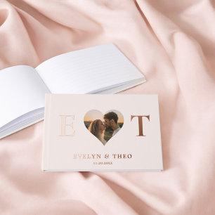 Visitas Elegante libro de Bodas de Rubor Monograma Heart