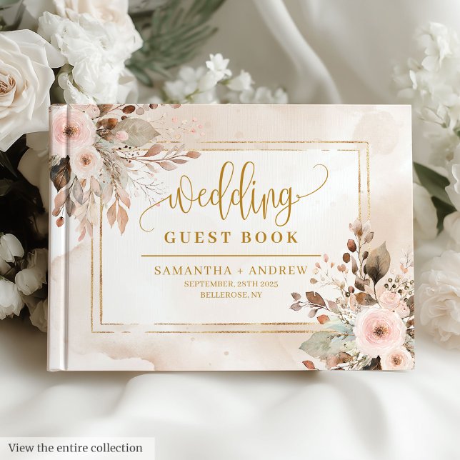 Visitas Elegante libro de Bodas del Boho de Oro de Marfil  (Elegant Ivory Beige Gold Boho Wedding Guest Book)