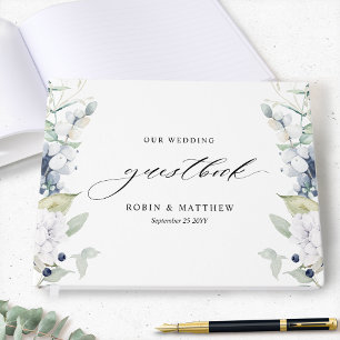 Visitas Elegante libro de Bodas florales blancos y azules