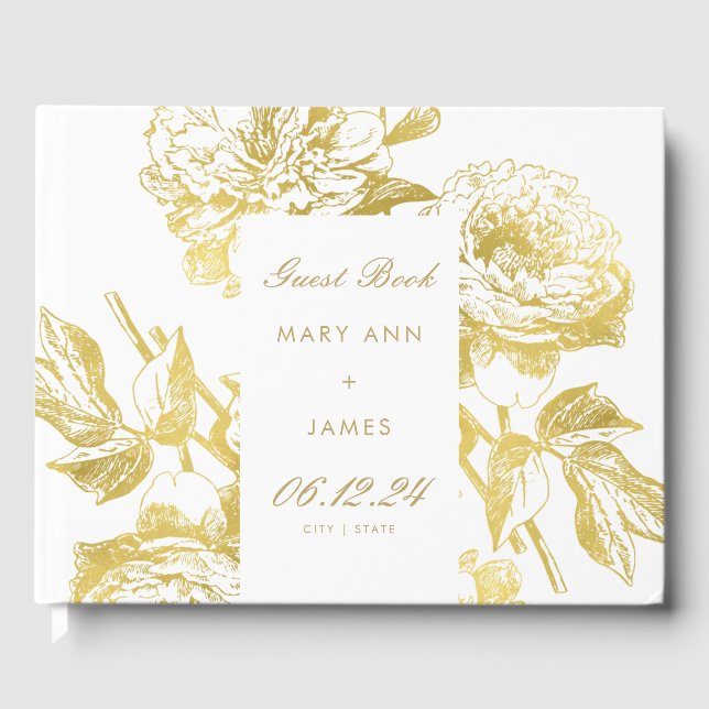 Visitas Elegante libro de Bodas florales de oro (Anverso)