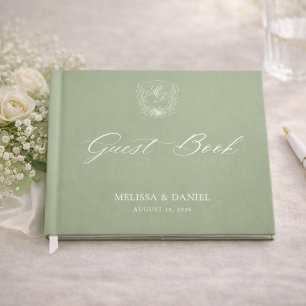 Visitas Elegante Libro de Firma Boda Cresta Botánica Verde